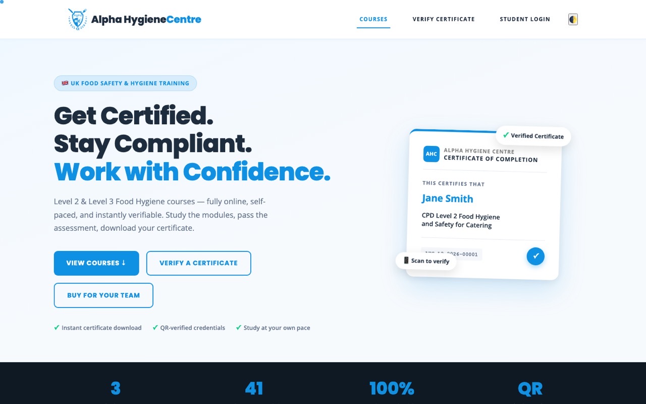 Alpha Hygiene Centre — Eğitim Platformu
